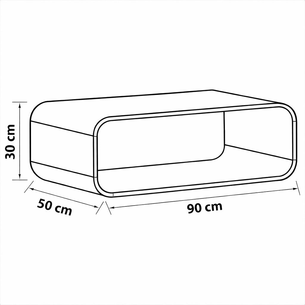 Dimensions table basse en bois 90x50 cm, table basse design hauteur 30 cm avec niche de rangement intégrée