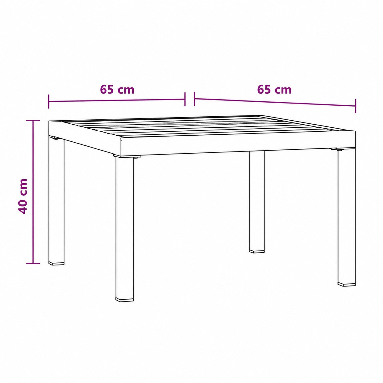 Dimensions de la table basse de jardin d’extérieure en bois et métal noir pour terrasse contemporaine.