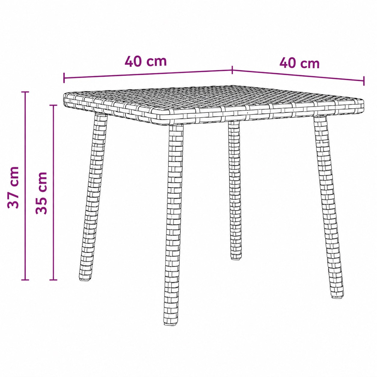 Dimensions table basse de jardin 40 x 40 cm hauteur 37 cm pour terrasse et extérieur élégant