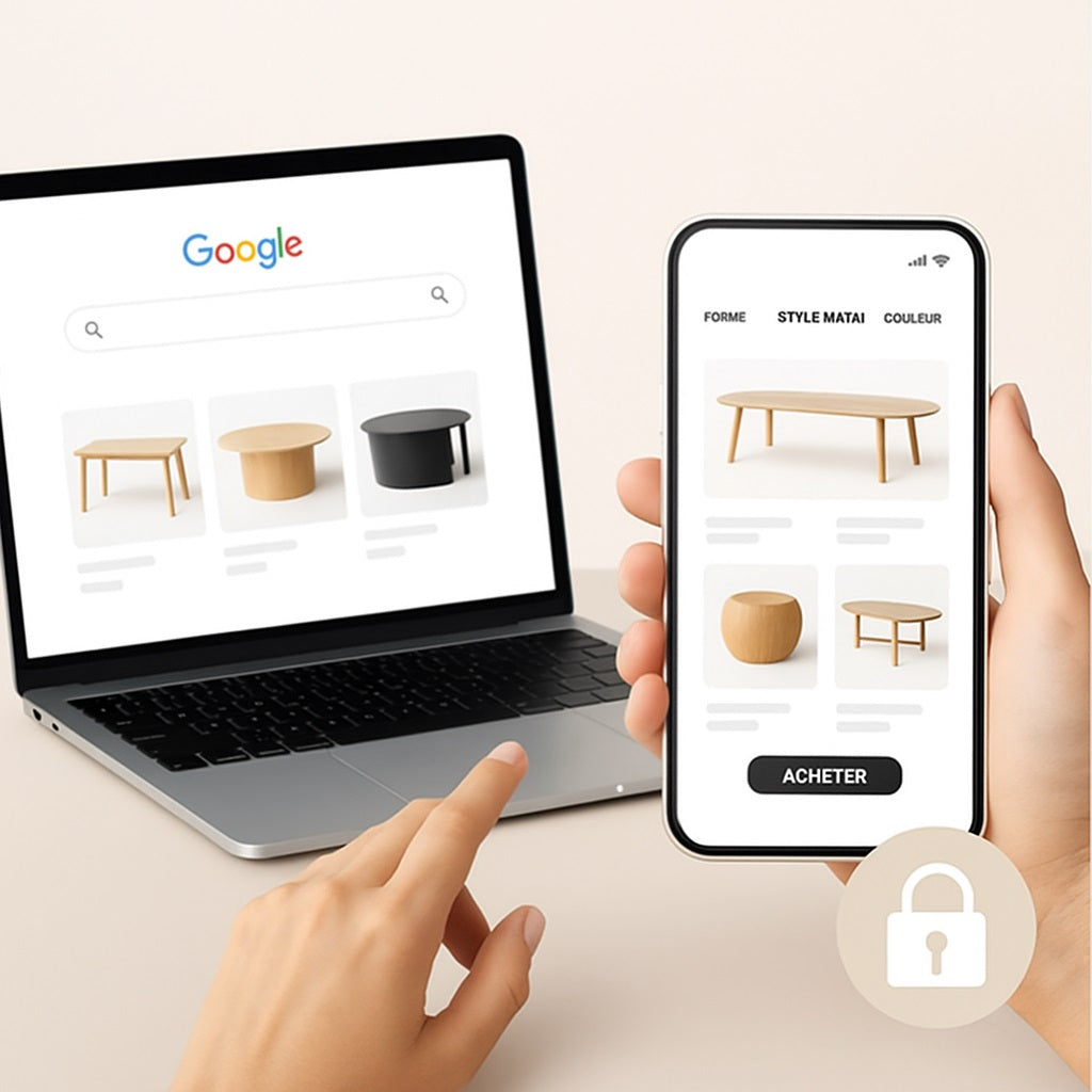 Achat facile de table basse en ligne sur smartphone ou ordinateur, en toute sécurité.