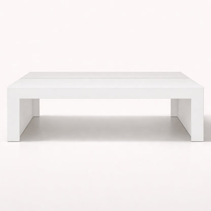 Table basse blanche rectangulaire, table basse de salon contemporaine au style sobre et architectural