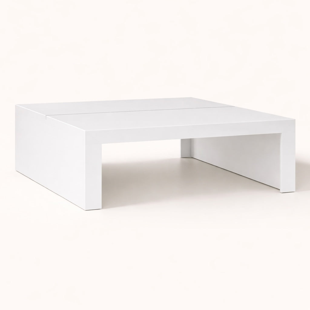 Table basse blanche design minimaliste, table basse de salon moderne aux lignes épurées, finition mate élégante