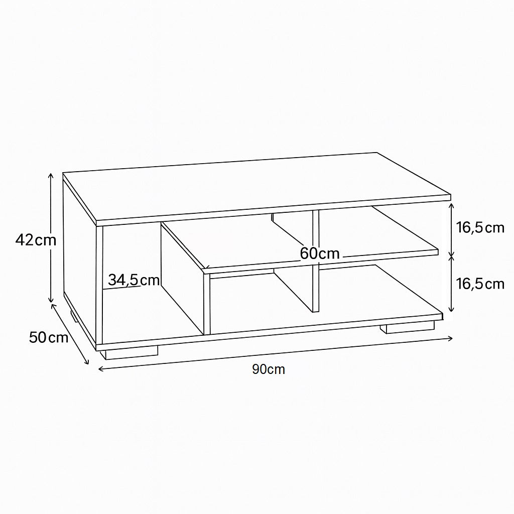 Dimensions de la table basse blanche en bois à deux plateaux pratiques et modernes.