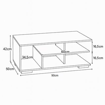 Dimensions de la table basse blanche en bois à deux plateaux pratiques et modernes.