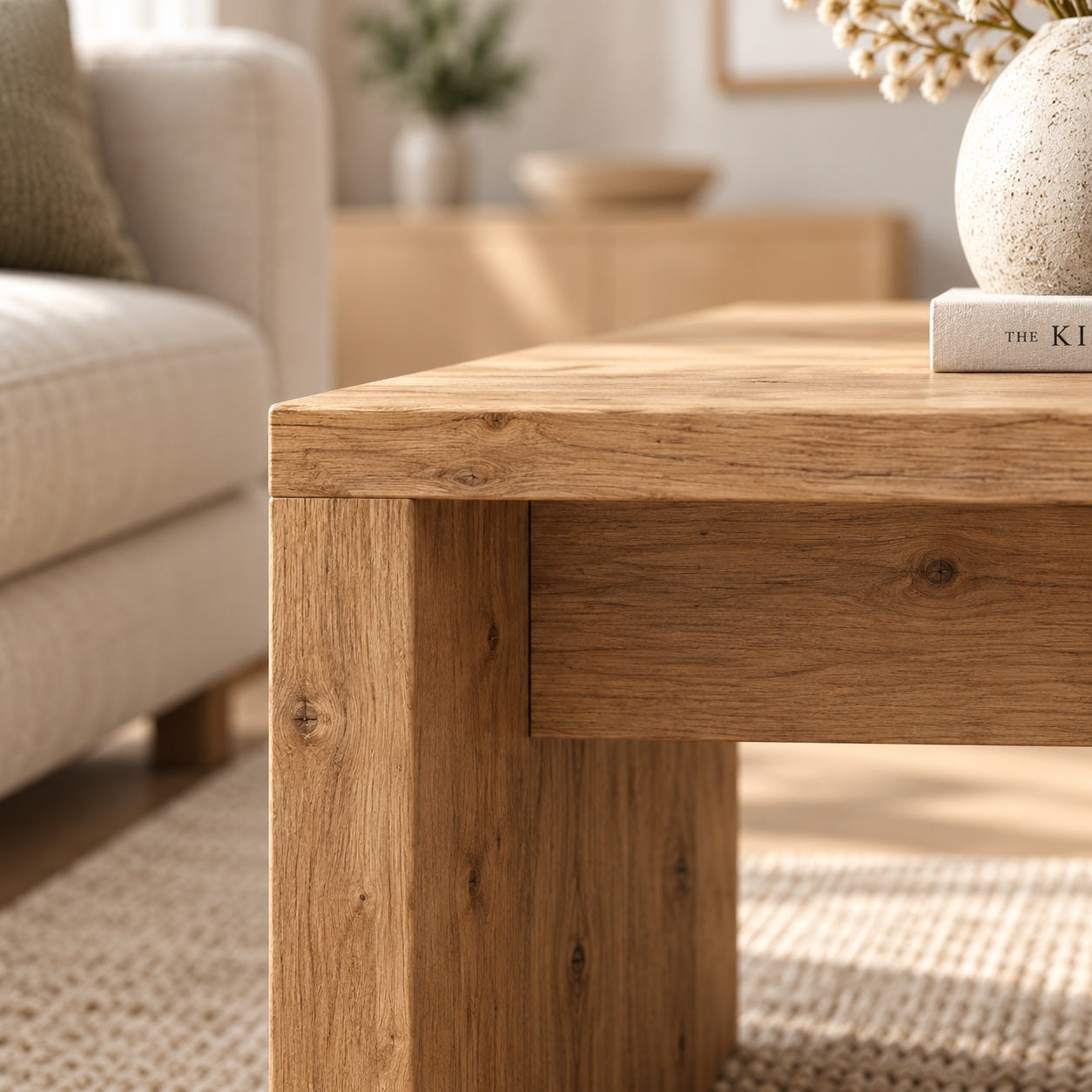 able basse en bois design en gros plan, mettant en valeur le veinage naturel et les finitions du plateau.