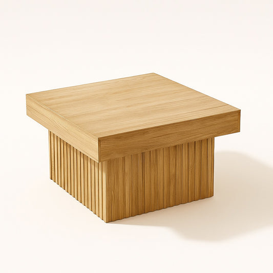 Table basse en bois carrée moderne, design minimaliste pour un salon chaleureux et naturel.