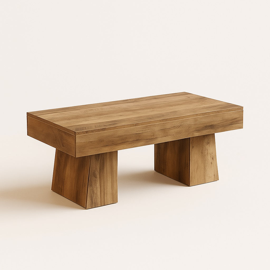 Table basse en bois massif, table basse de salon design rectangulaire au style naturel.