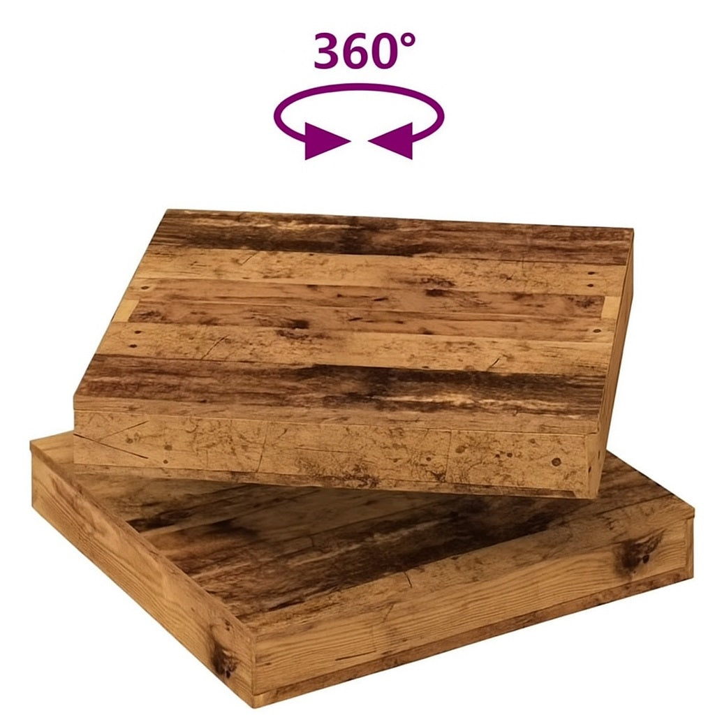 Table basse en bois rotative à 360°, design carré et fonctionnel pour salon moderne et naturel.