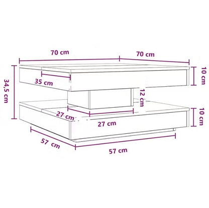 Dimensions détaillées d’une table basse en bois carrée design pour salon contemporain.