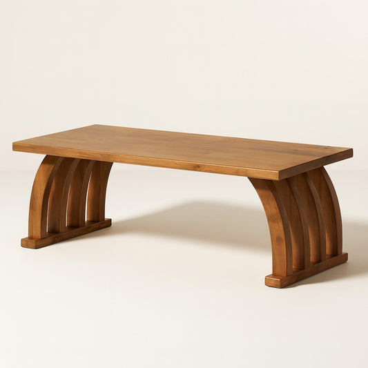 Table basse design en bois massif avec pieds courbés, alliance parfaite entre style et authenticité.