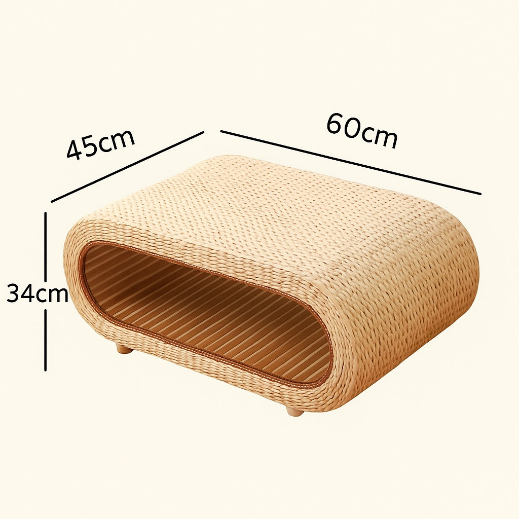 Dimensions détaillées de la table basse design Rafia, table basse petite en rotin naturel.