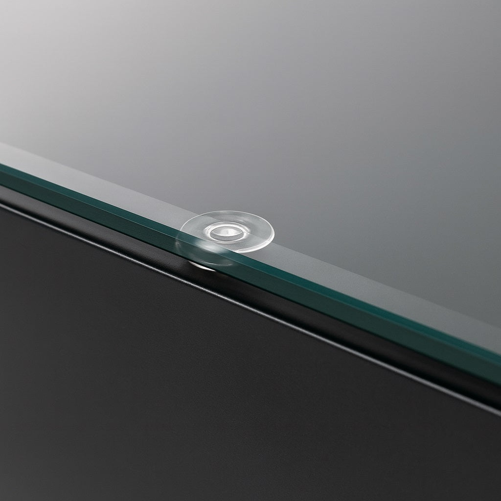 Zoom sur la texture brillante de la table basse relevable noire Altura, design contemporain.