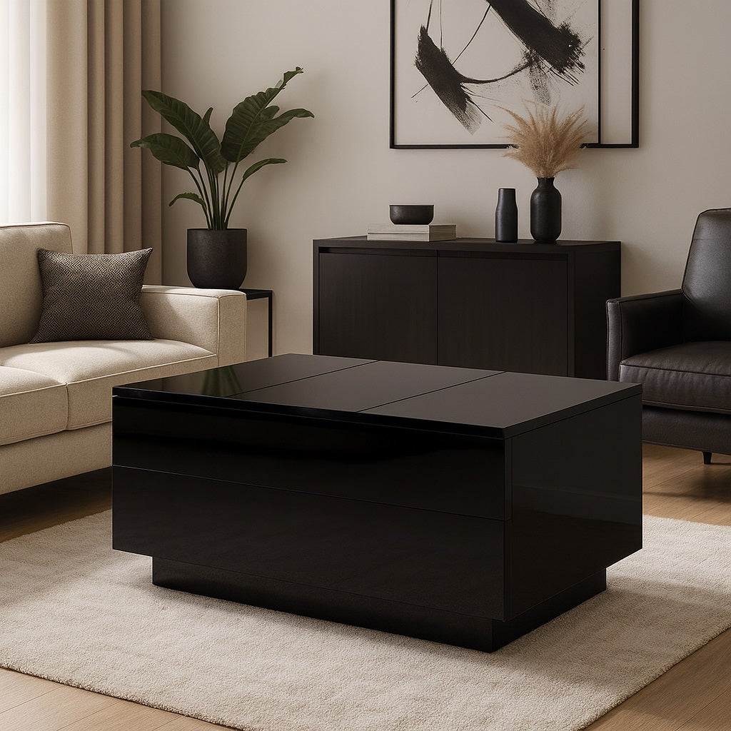 Table basse relevable noire ou blanche (95x50 cm) rectangulaire - Noxis ...