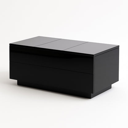 Table basse relevable noire au design moderne laqué, élégante et pratique pour salon contemporain.