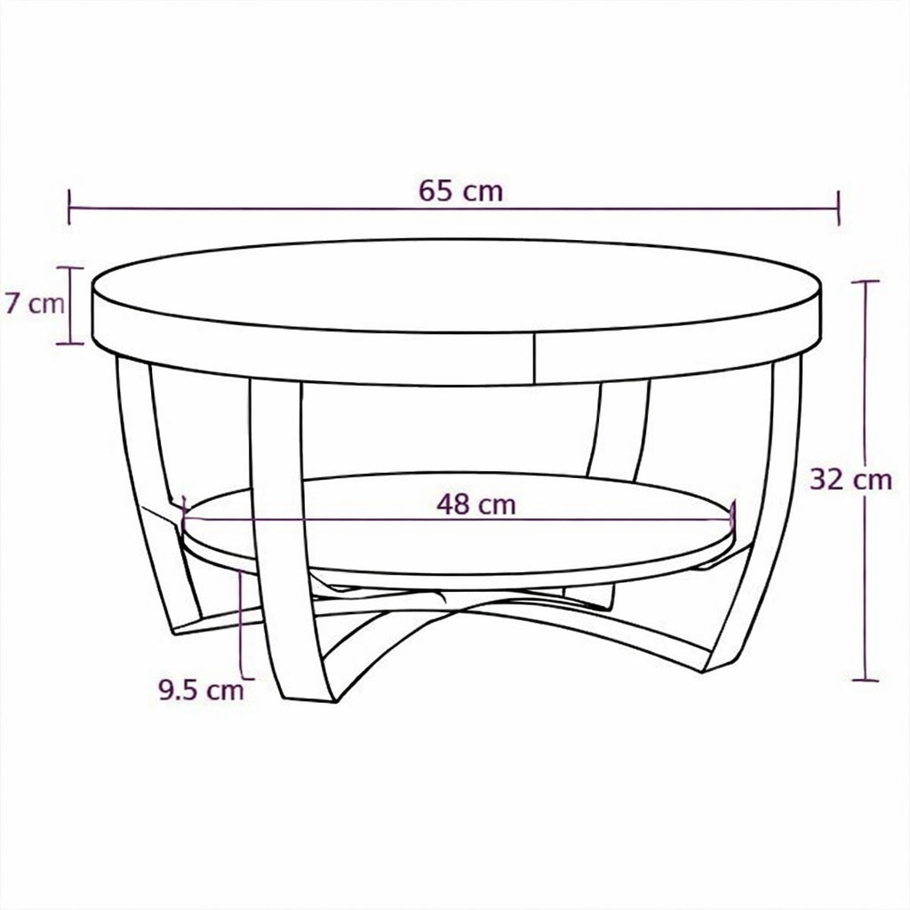 schèma de table basse ronde en bois et metal