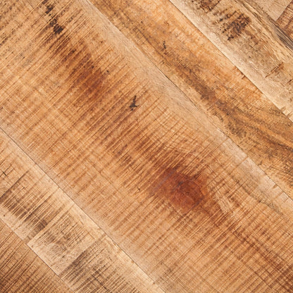 Détail étagère basse métal noir Orbit, table basse ronde en bois avec structure robuste et finition mate
