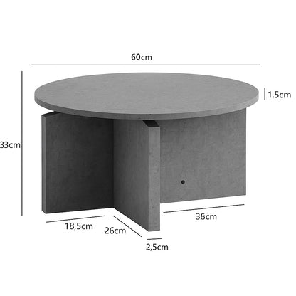 Dimensions de la table basse moderne Ardoa, table basse rondes grise Ø60 cm design épuré.