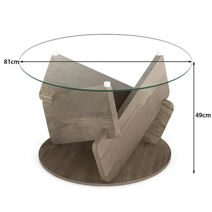 Table basse ronde avec plateau en verre, dimensions détaillées d’une table basse en verre design.