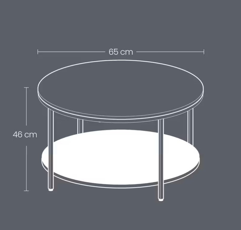 Détail en mesure de la table basse ronde NOLYA