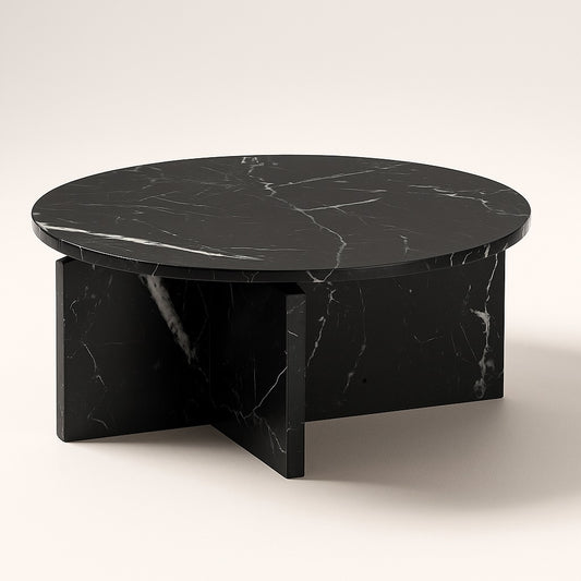Table basse marbrée Velora, table basse rondes design noir effet marbre pour salon élégant.