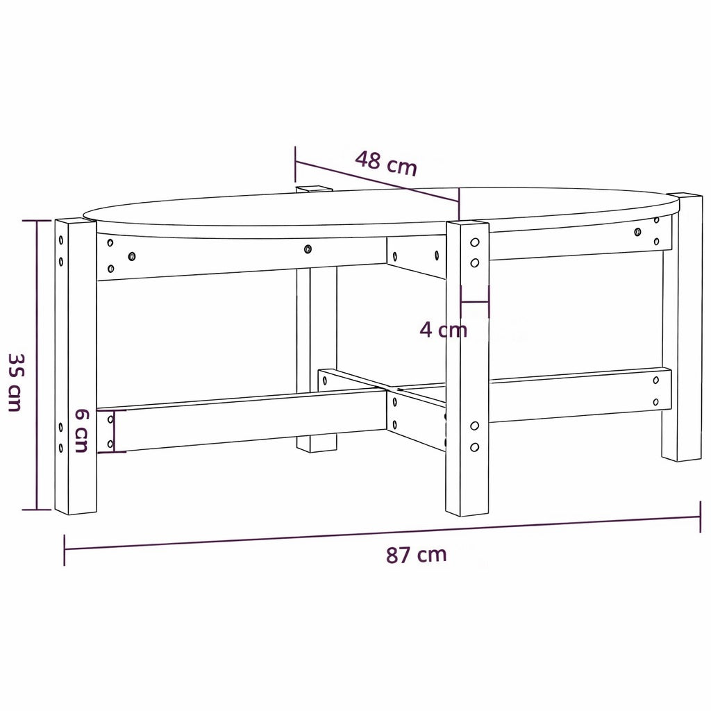 Schéma technique d’une table basse en bois indiquant dimensions et proportions du meuble.