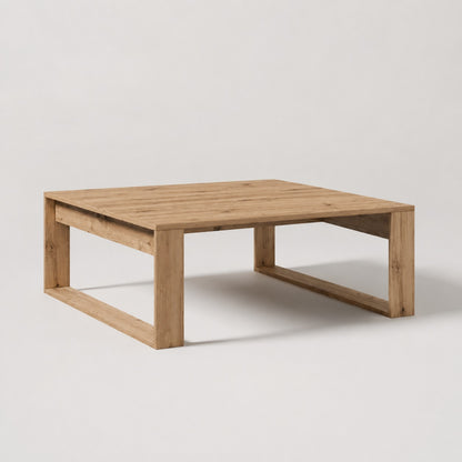 Table basse en bois design Kaelo en chêne artisanal, style minimaliste contemporain pour salon chaleureux