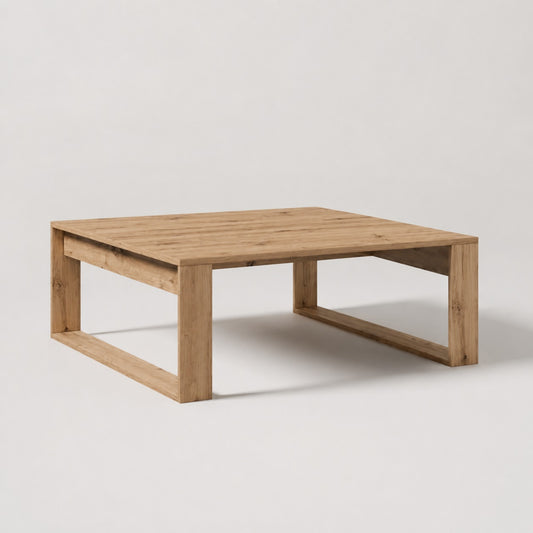 Table basse en bois design Kaelo en chêne artisanal, style minimaliste contemporain pour salon chaleureux