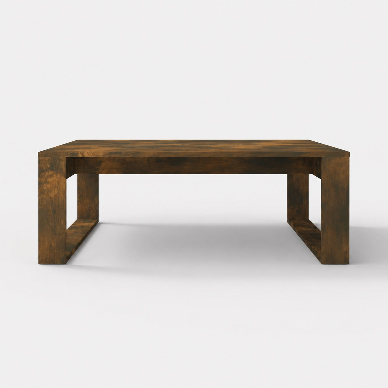 Table basse en bois design Kaelo vue de face en finition chêne fumé au style contemporain