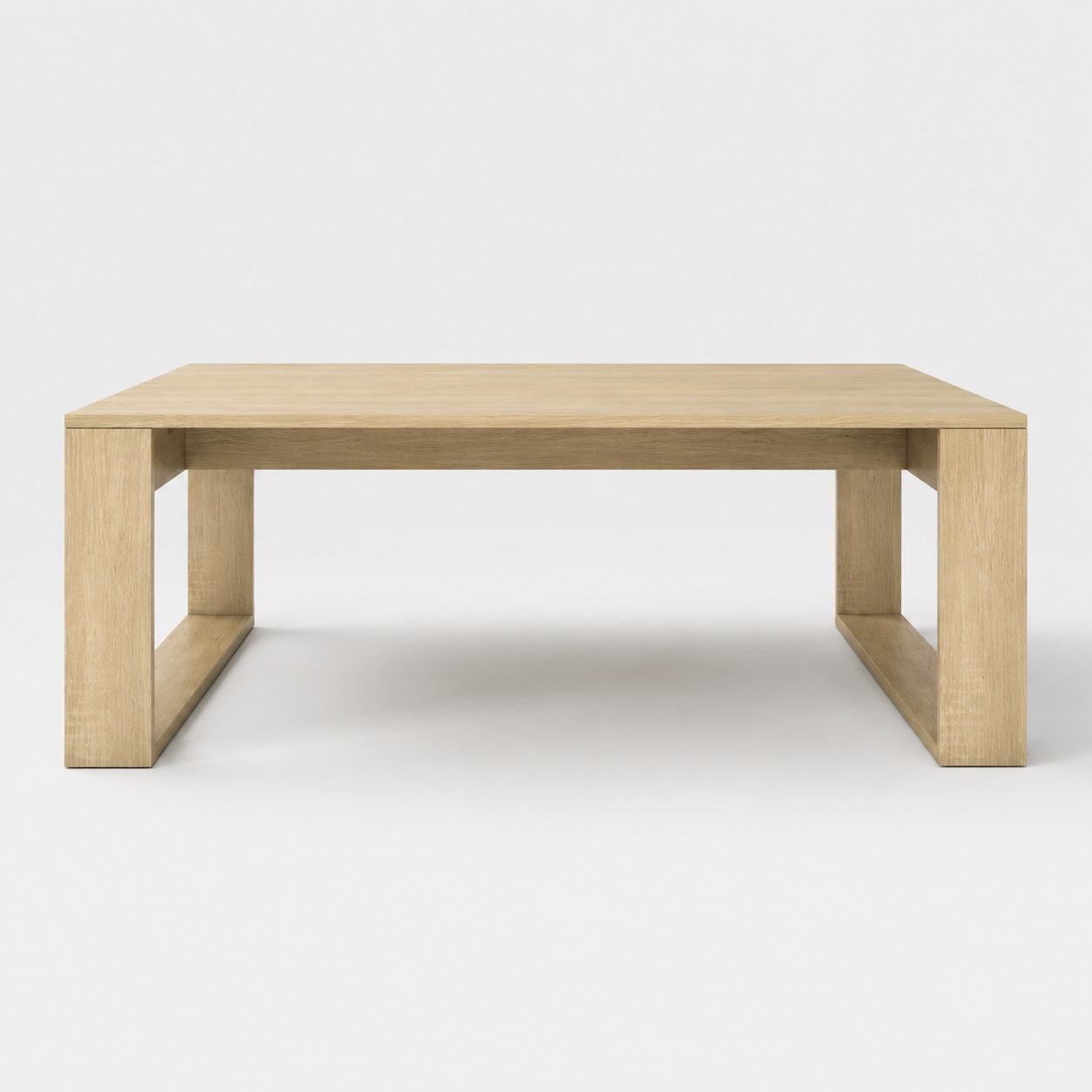 Table basse en bois design Kaelo vue de face, finition chêne sonoma et lignes épurées
