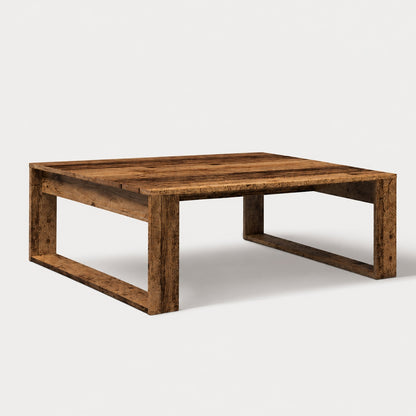 Table basse en bois design Kaelo finition vieux bois, style rustique contemporain et chaleureux