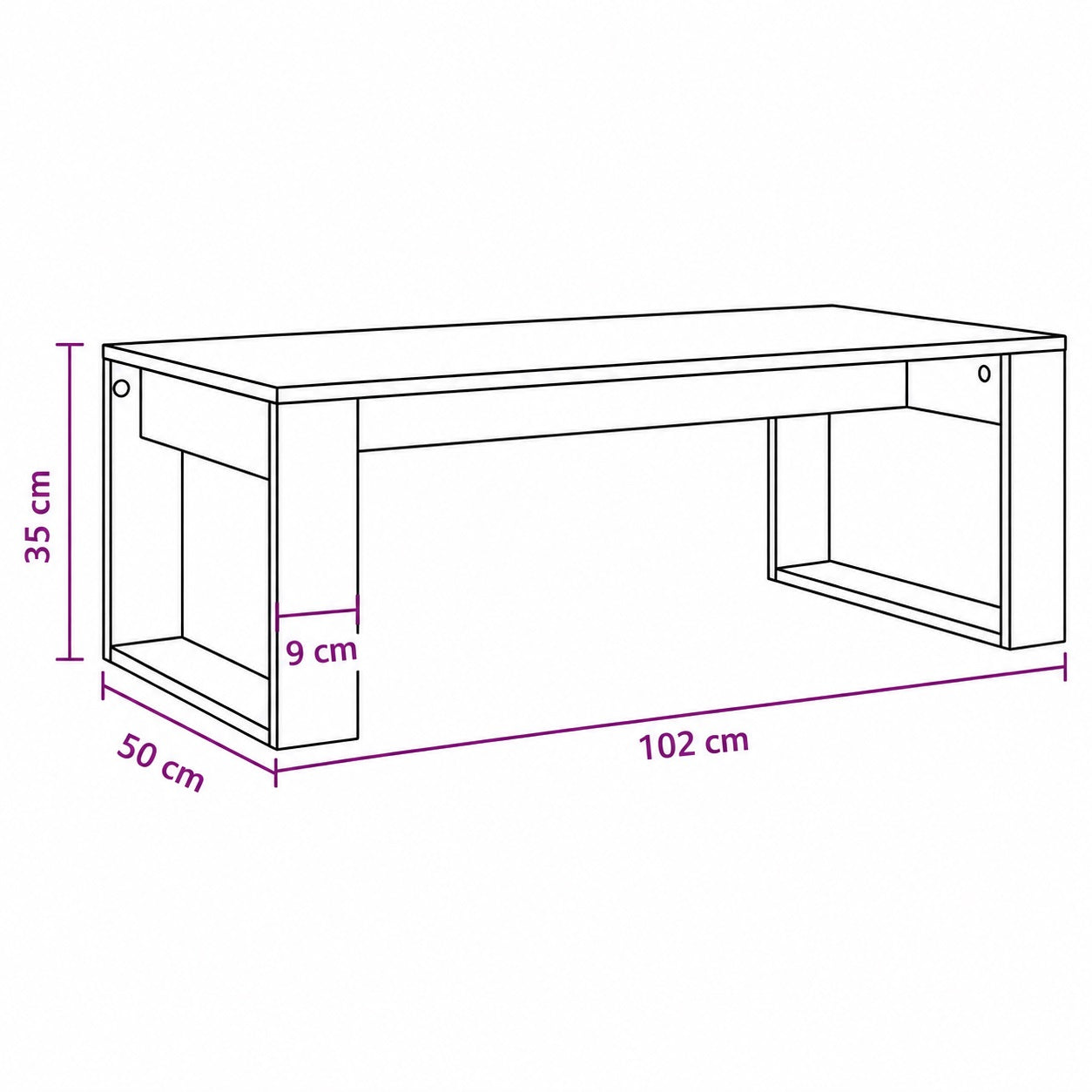 Dimensions table basse de salon en bois 102x50 cm avec design moderne et structure robuste