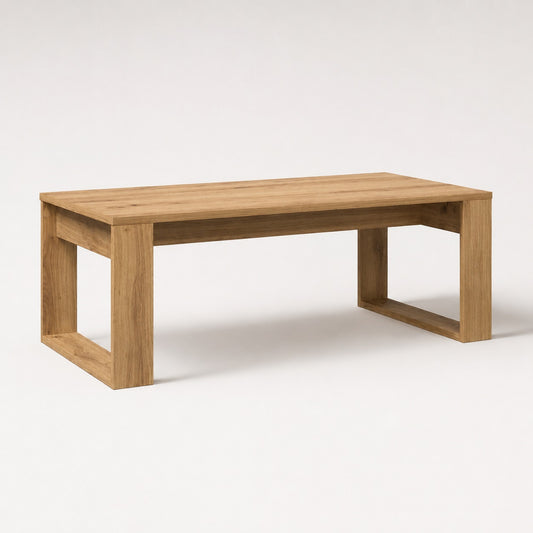 Table basse en bois style chêne artisanal, table basse de salon moderne au design minimaliste