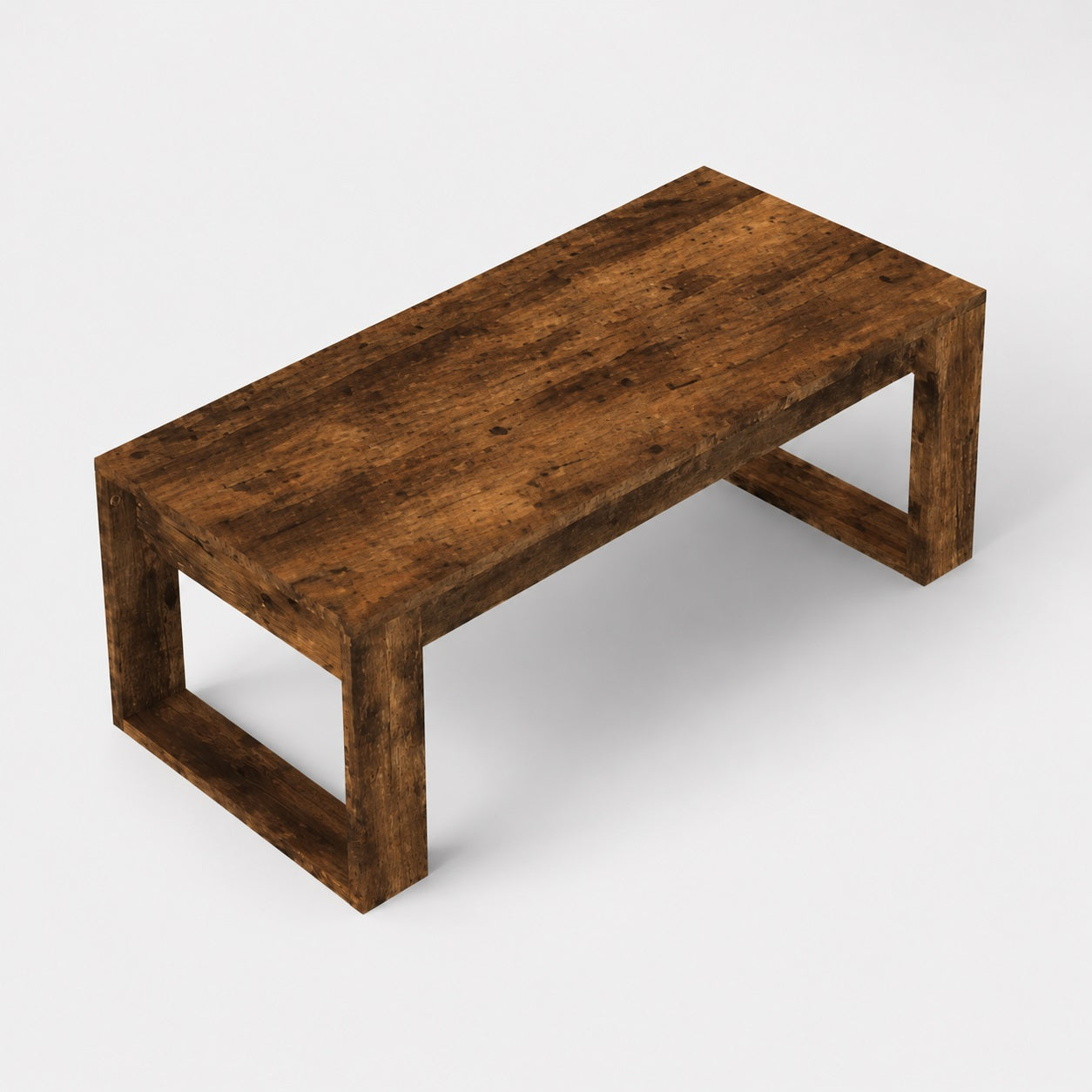 Vue dessus table basse de salon en bois chêne fumé au design moderne et minimaliste
