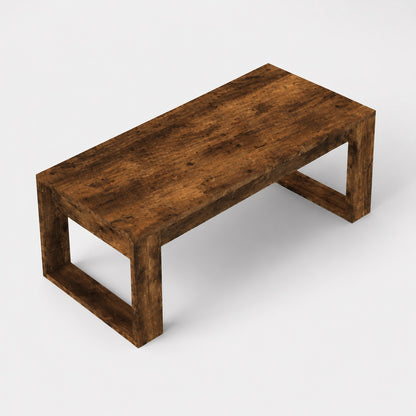 Vue dessus table basse de salon en bois chêne fumé au design moderne et minimaliste