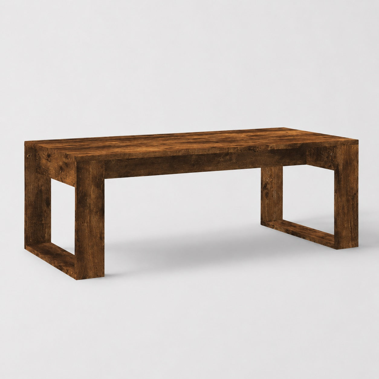 Table basse en bois finition chêne fumé, table basse de salon moderne au style industriel