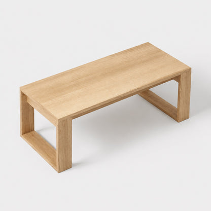 Vue en hauteur table basse en bois chêne sonoma avec plateau rectangulaire moderne