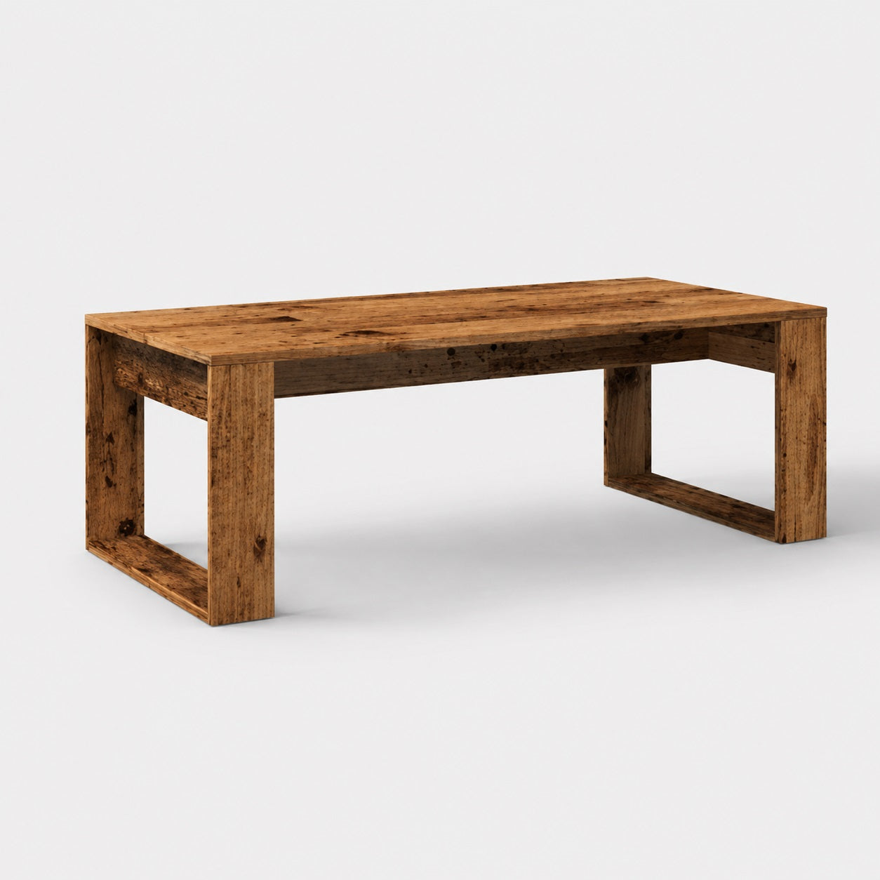 Table basse en bois effet vieux bois avec finition rustique et design moderne de salon