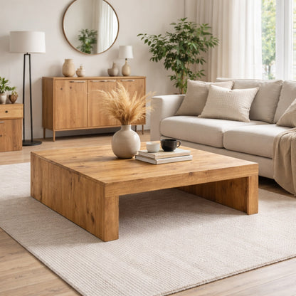 Table basse en bois dans un salon élégant, table basse de salon apportant chaleur et authenticité.