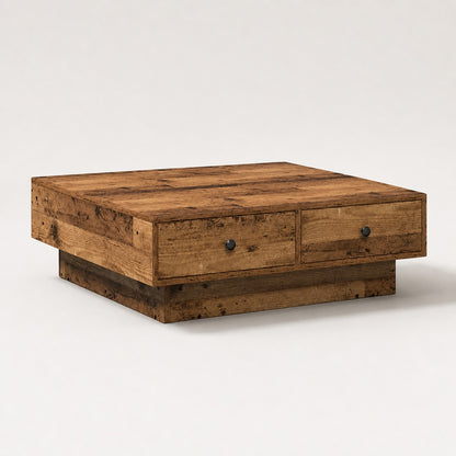 Table basse en bois massif rustique avec tiroirs, table basse de salon style authentique et naturel
