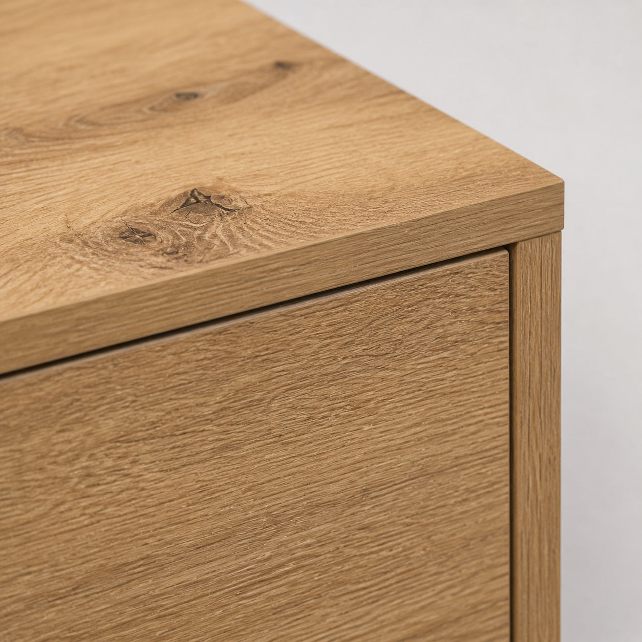 Table basse en bois angle avec tiroirs, table basse de salon contemporaine en chêne