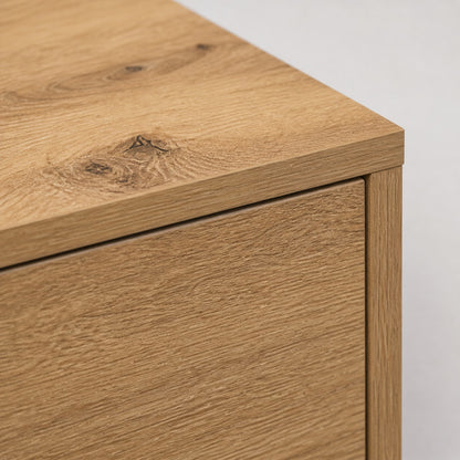 Table basse en bois angle avec tiroirs, table basse de salon contemporaine en chêne