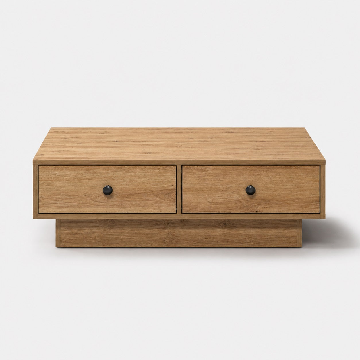 Table basse en bois face avec tiroirs, table basse de salon minimaliste en chêne clair