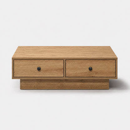 Table basse en bois face avec tiroirs, table basse de salon minimaliste en chêne clair