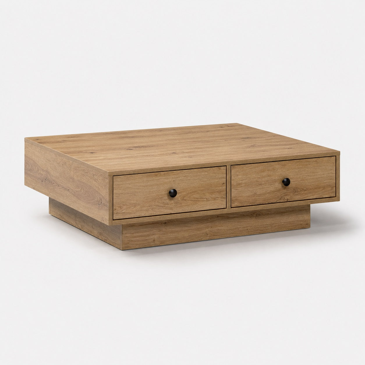 Table basse en bois chêne clair avec tiroirs, table basse de salon moderne et épurée