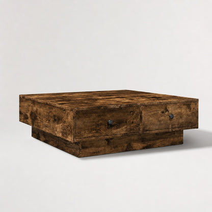 Table basse en bois chêne fumé avec tiroirs, table basse de salon design et robuste
