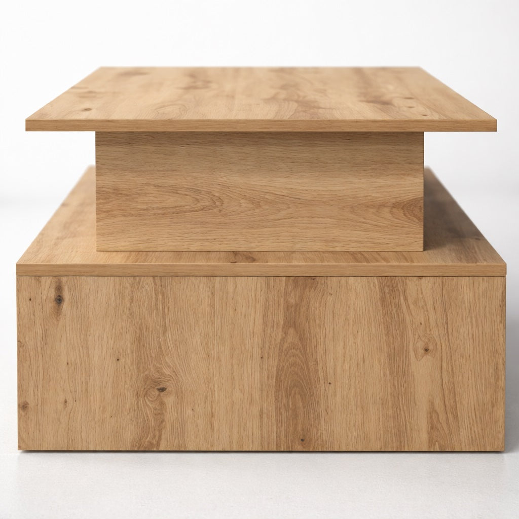 Détail de table basse en bois chêne massif, finitions artisanales et structure solide, table basse de salon