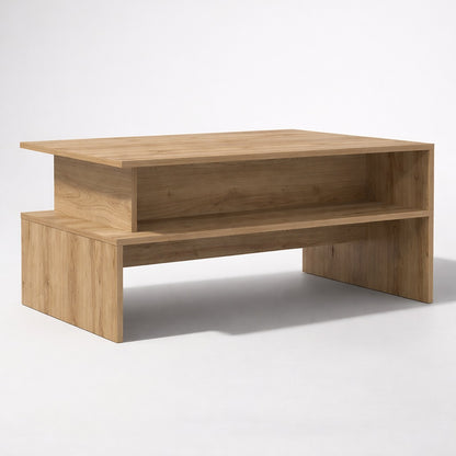 Table basse en bois chêne clair au design épuré avec plateau et niche, table basse de salon moderne