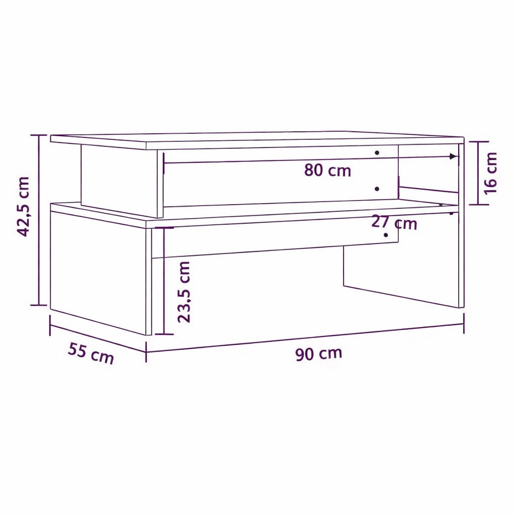 Schéma dimensions table basse en bois avec étagère et mesures détaillées, table basse de salon pratique