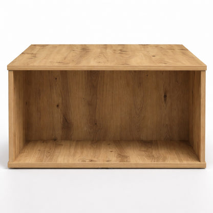 Table basse en bois vue latérale, structure massive et lignes nettes pour une table basse de salon élégante et fonctionnelle.