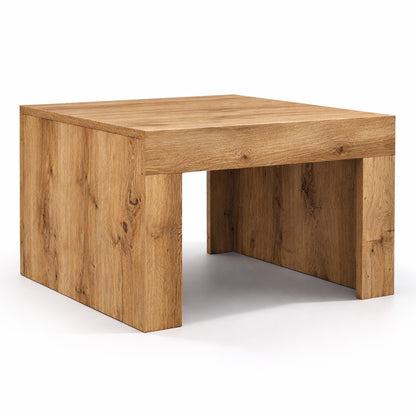 Table basse en bois de chêne clair au design minimaliste, structure massive pour table basse de salon.